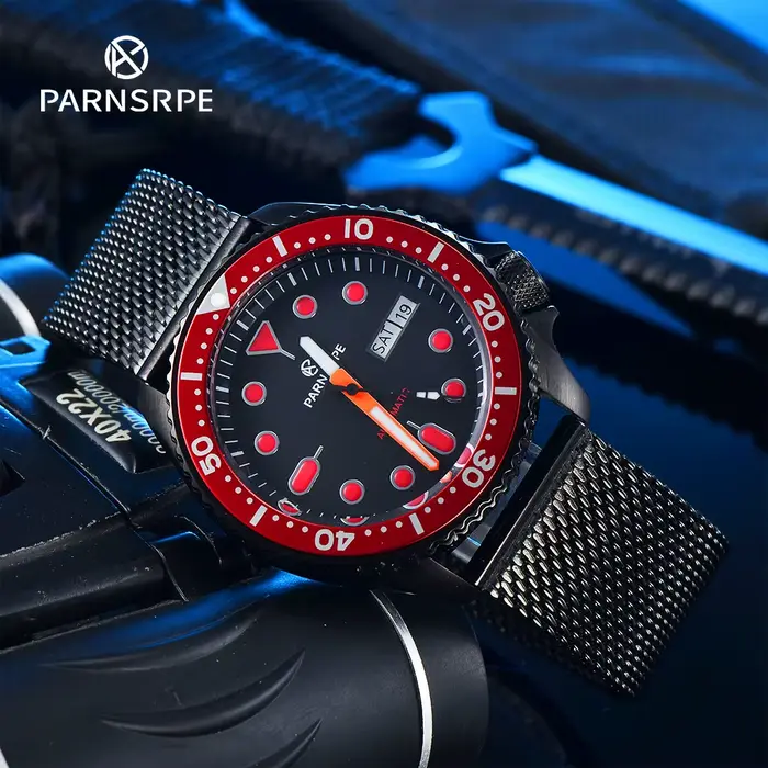 PARNSRPE-Montre mécanique automatique pour homme, série NH36, mouvement, cadran embelli rouge, indic