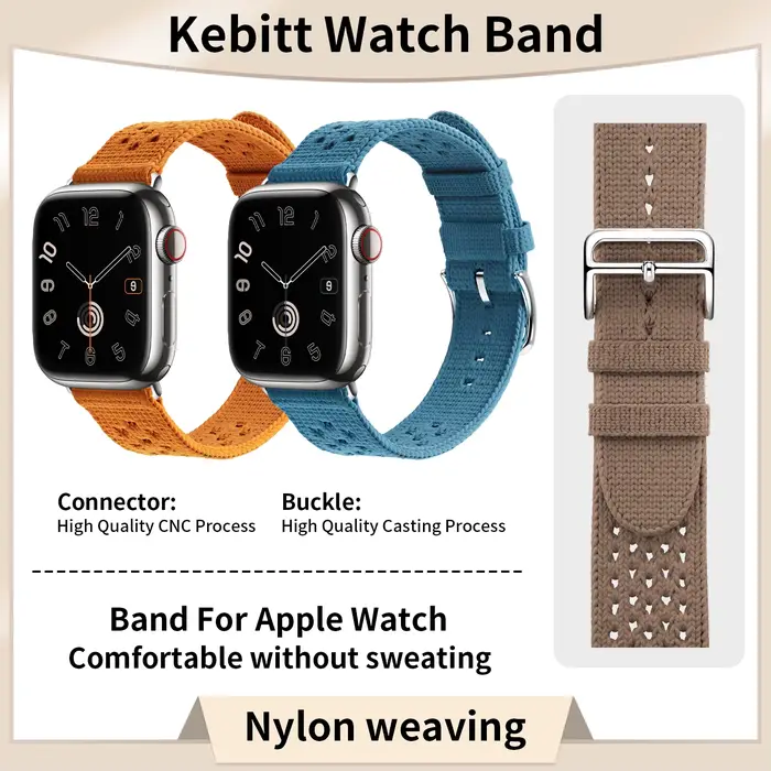 Nouveau Bracelet Kebitt Tricot Single Tour Bleu Jean Beige De Weimar pour Apple Watch Ultra2 10 9 8 7 6
