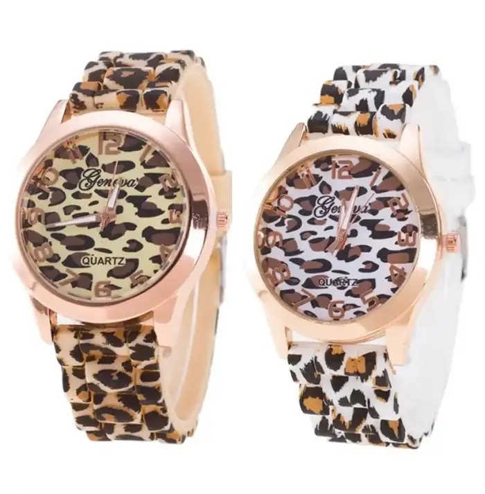 Montre décontractée léopard Mode Genève pour femmes, bracelet en silicone, résistante aux chocs, parfait pour toutes les occasions, cadeau idéal