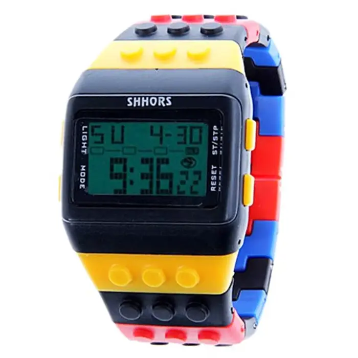 Montre de sport pour femmes multicolore LED avec fermeture pliant pour activités physiques et occasions spéciales