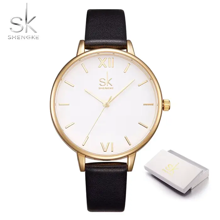 SHENGKE-Montres à quartz dorées pour femmes, montres-bracelets élégantes, horloge de luxe, marque su