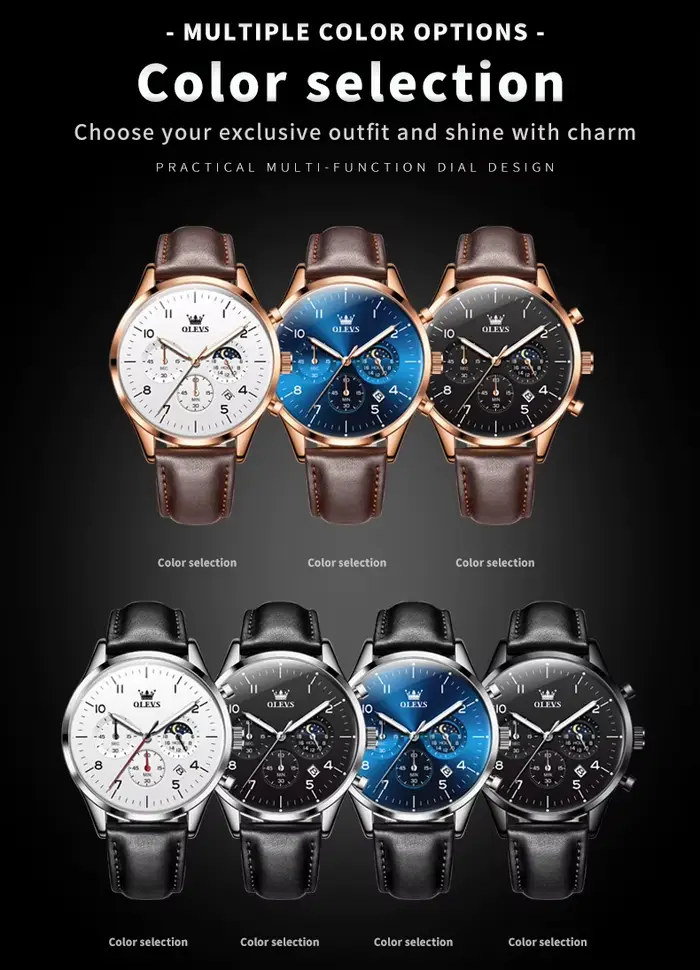 Montre-bracelet chronographe à quartz étanche pour homme