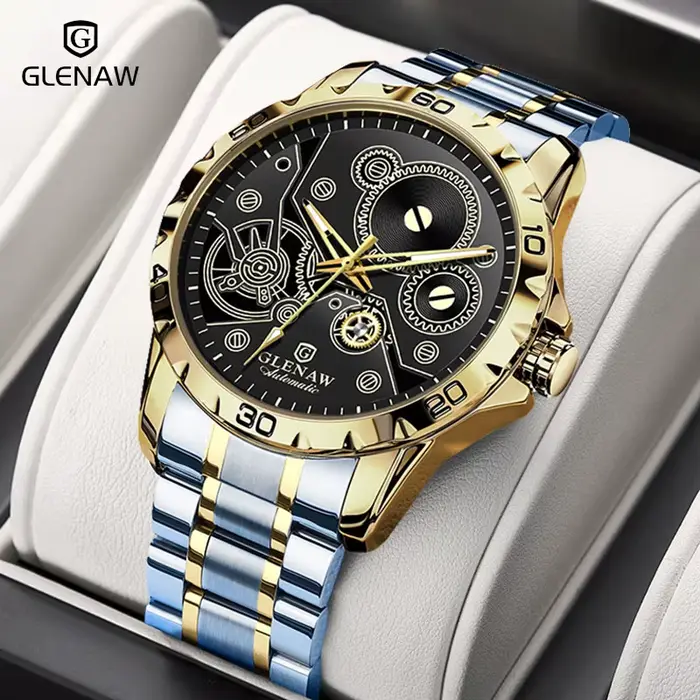 2025 nouvelles montres Glenaw engrenage mécanique tout Design lumineux Style en acier inoxydable montre