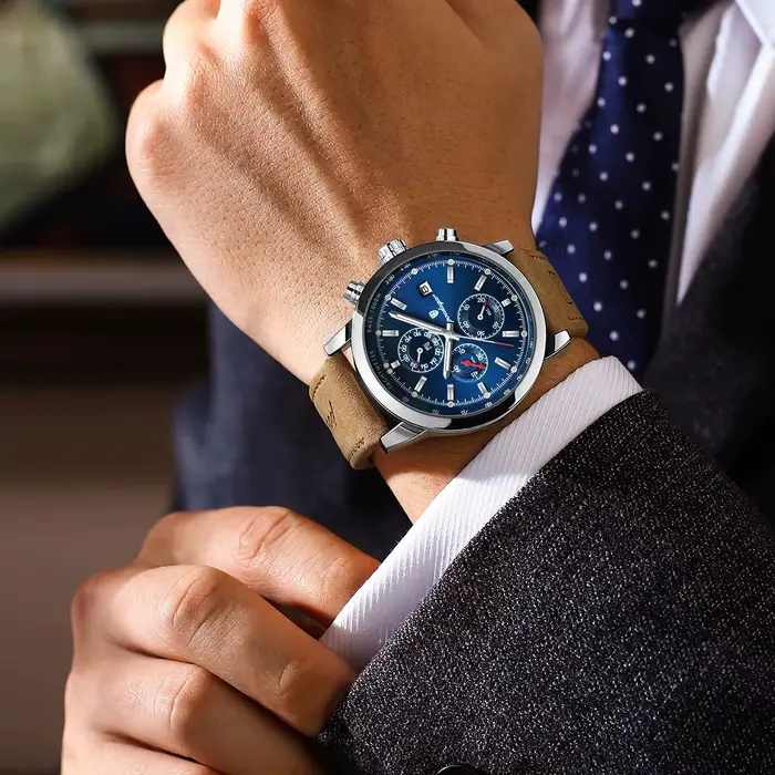 POEDAGAR montre-bracelet de luxe pour homme étanche lumineux chronographe Date hommes montre sport en cuir