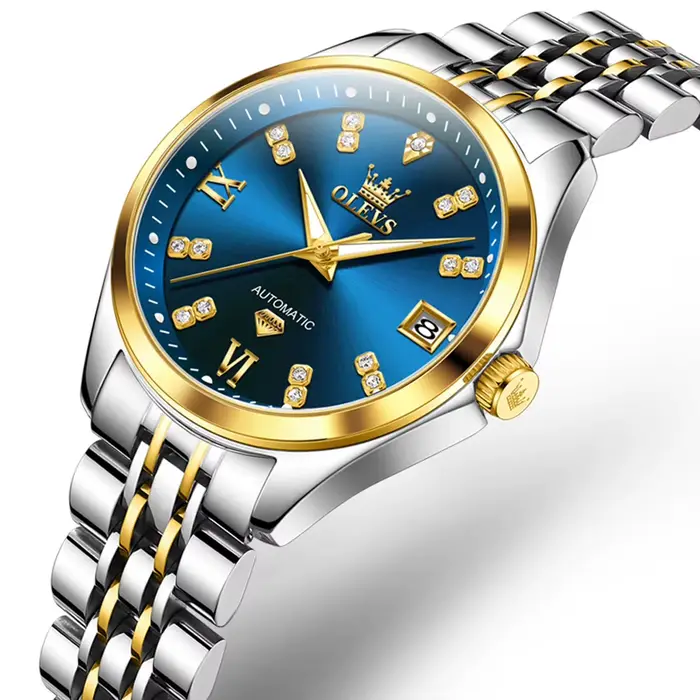 OLEVS-Montre mécanique automatique en acier inoxydable pour femme, montres grises pour femme, date S
