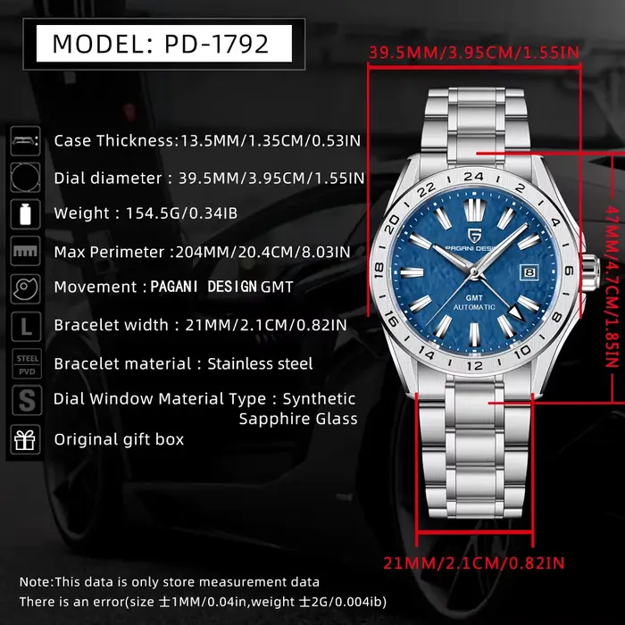Montre mécanique en verre saphir pour homme