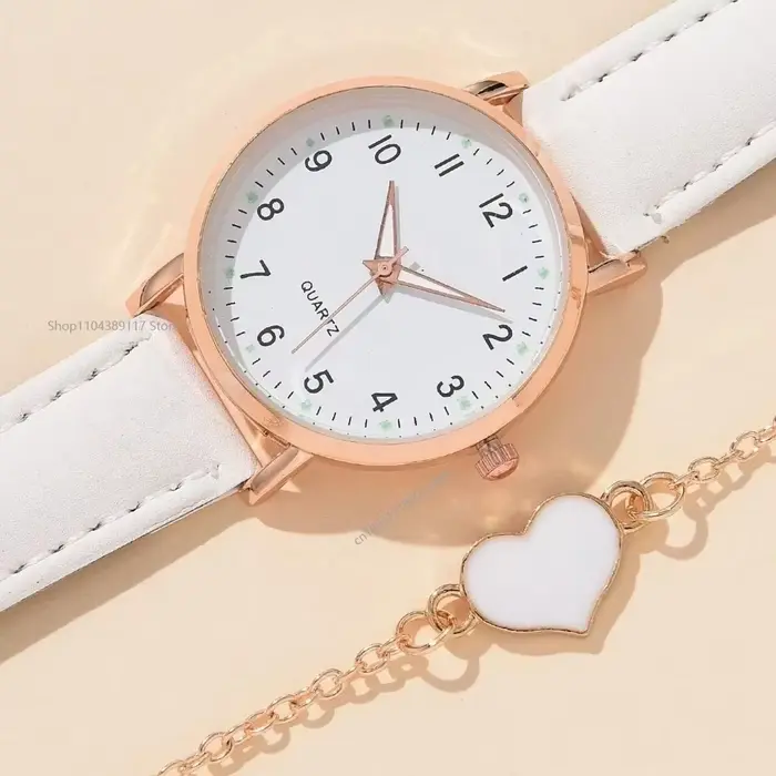Montre féminine en cuir décontractée avec cadran rond quartz pour femmes pour occasions spéciales