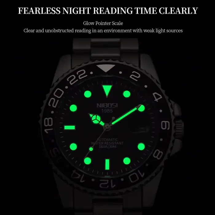 Montre homme NIBOSI de luxe GMT à quartz avec date automatique résistante à l'eau pour homme occassions spéciales