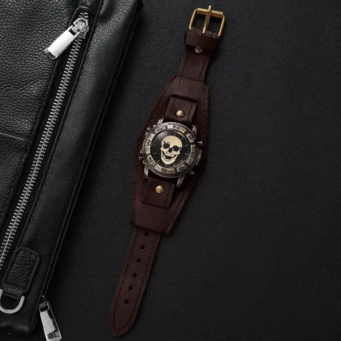Montre pour homme avec cadran tête de mort rétro