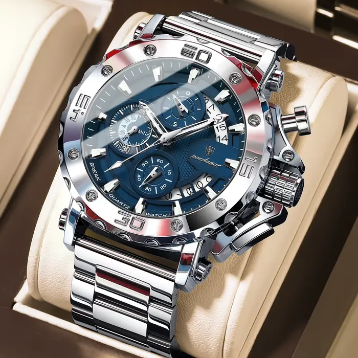 POEDAGAR montre de luxe pour hommes calendrier lumineux étanche homme horloge mâle chronographe acie