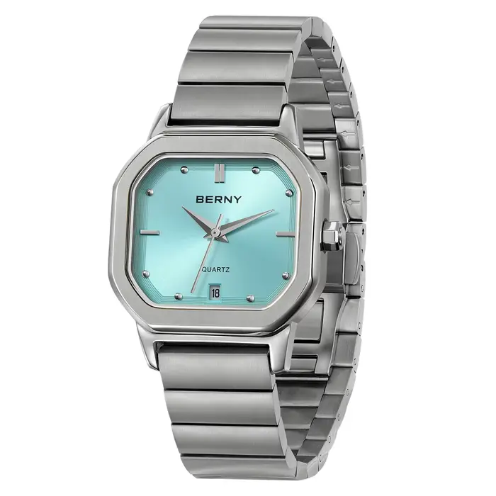Montre homme BERNY carrée résistante à l'eau avec mouvement Miyota quartz pour occasions formelles et décontractées