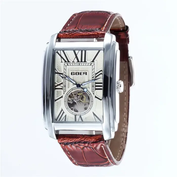 Montres-bracelets mécaniques automatiques rectangulaires pour hommes