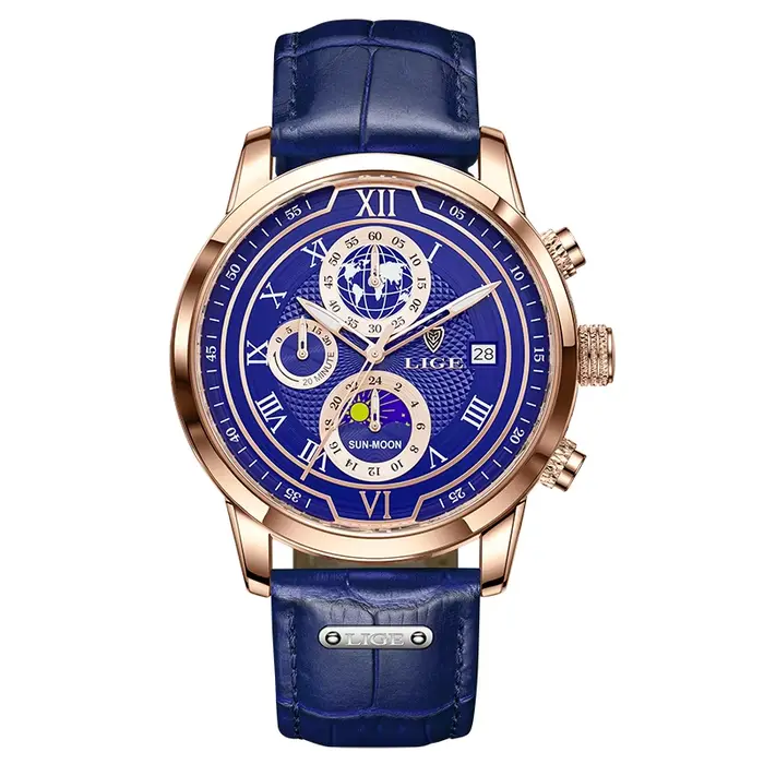 LIGE – montre de luxe pour hommes, montre de luxe en cuir, lumineuse, à la mode, pour affaires, spor