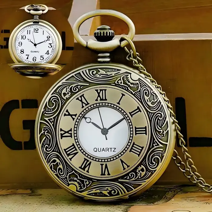 Montre à gousset vintage avec cadran créatif gravé, style rétro, montre-collier unisexe, cadeau tend