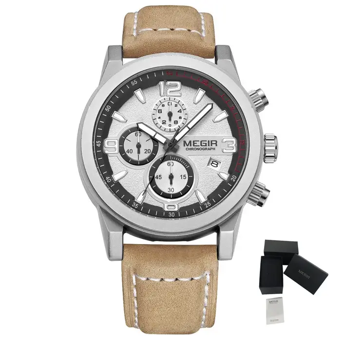 MEGIR luxe chronographe hommes Sport montres bracelet en cuir Quartz montre-bracelet lumineux décontracté mâle horloge Relogio Masculino 2026