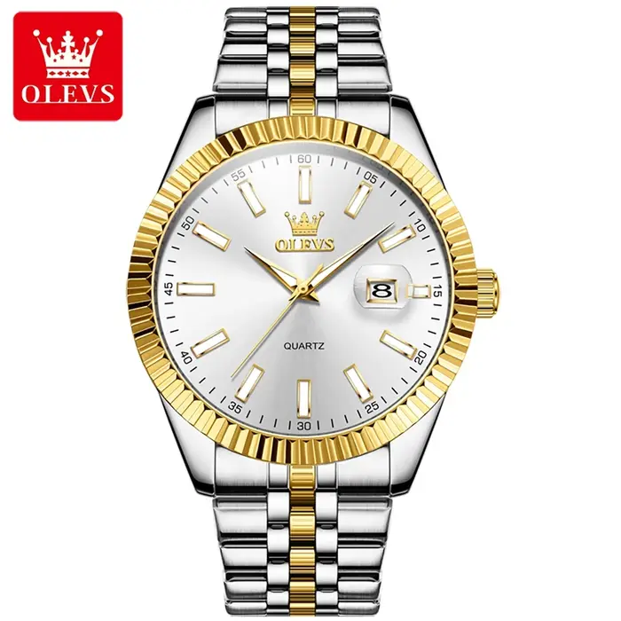 OLEVS 5593 montre Quatz originale pour hommes de luxe haut de gamme en acier inoxydable étanche Date automatique