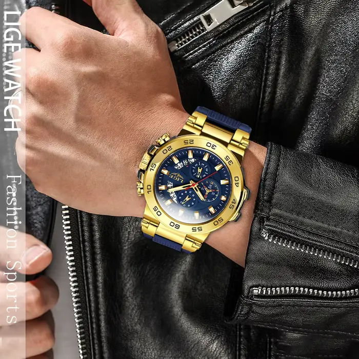 Montre-bracelet LIGE à quartz avec chronographe et résistance à l'eau pour hommes, occasionnels, sportifs, élégants et multifonctionnels