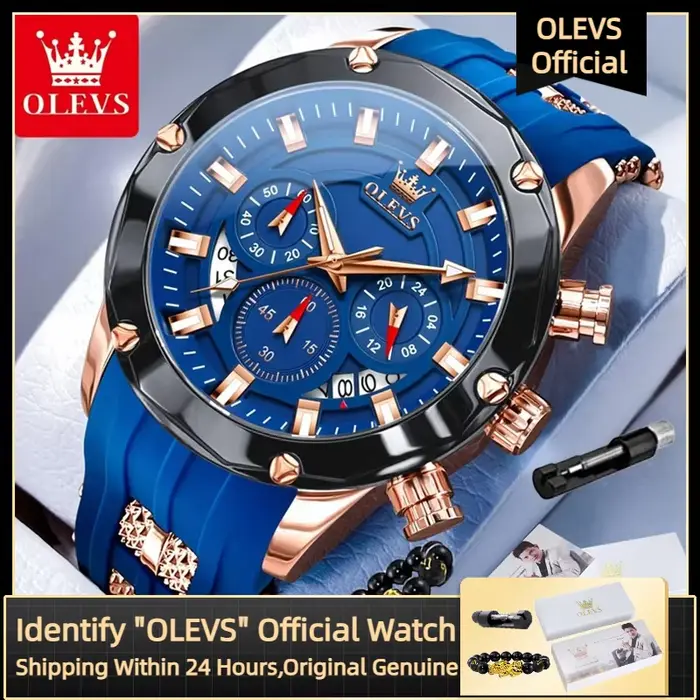 OLEVS 9991 montre pour hommes à la mode bracelet en Silicone étanche luxe multifonctionnel chronographe marque sport