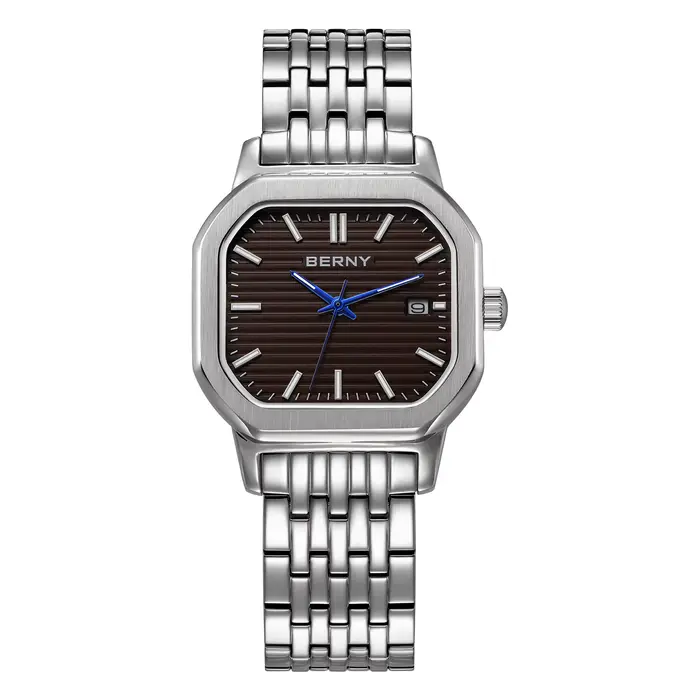 Montres BERNY pour hommes, montre-bracelet élégante à quartz lumineuse, cadran rectangulaire, calend