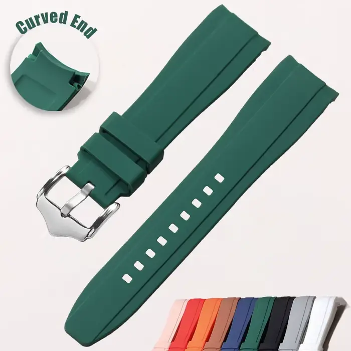 20mm 22mm Bracelet en caoutchouc haute qualité extrémité incurvée