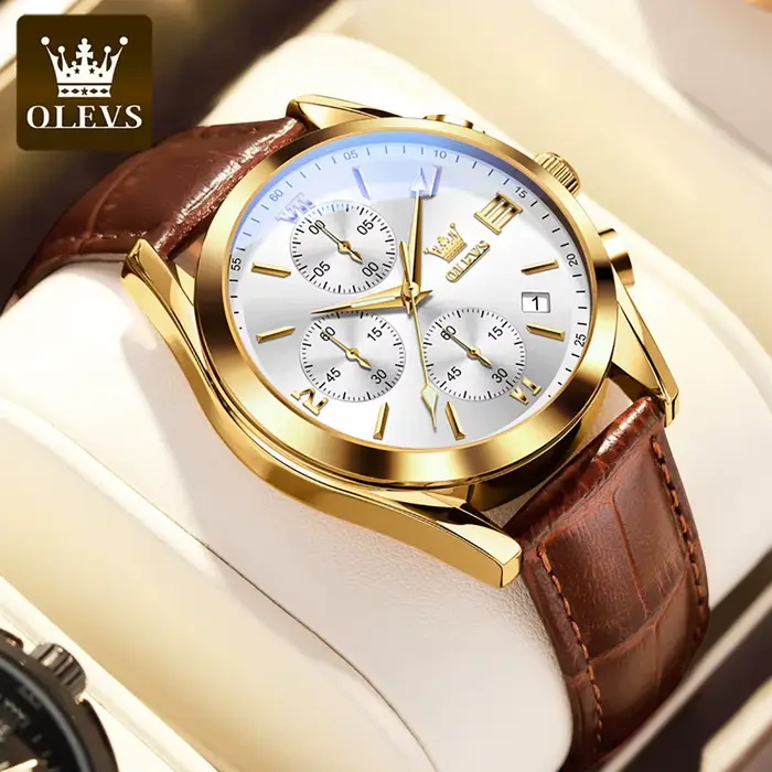 OLEVS 2872 chronographe hommes montres bracelet en cuir étanche lumineux Original montre à Quartz
