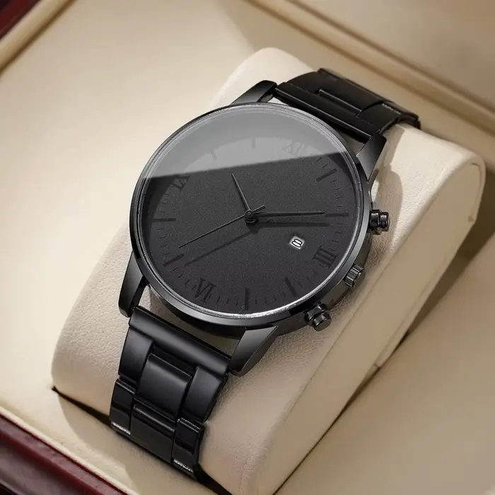 Mode hommes calendrier d'affaires montres Simple Roma cadran analogique montre à Quartz pour hommes