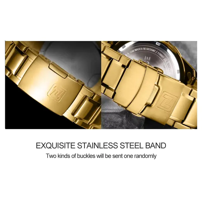 Montre militaire dorée Naviforce résistante à l'eau pour homme, robuste et élégante, pour randonnées et occasions spéciales