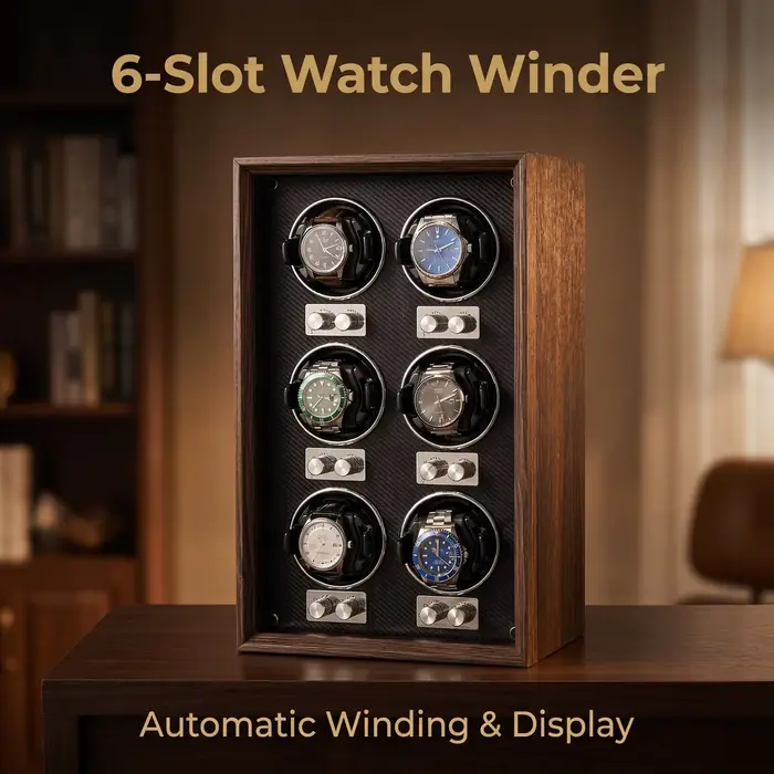 Remontoir de montres Virtorix en bois à 6 emplacements rotation automatique contrôle LED indépendant anti-magnétique silencieux pour rangement de montres mécaniques occassions spéciales