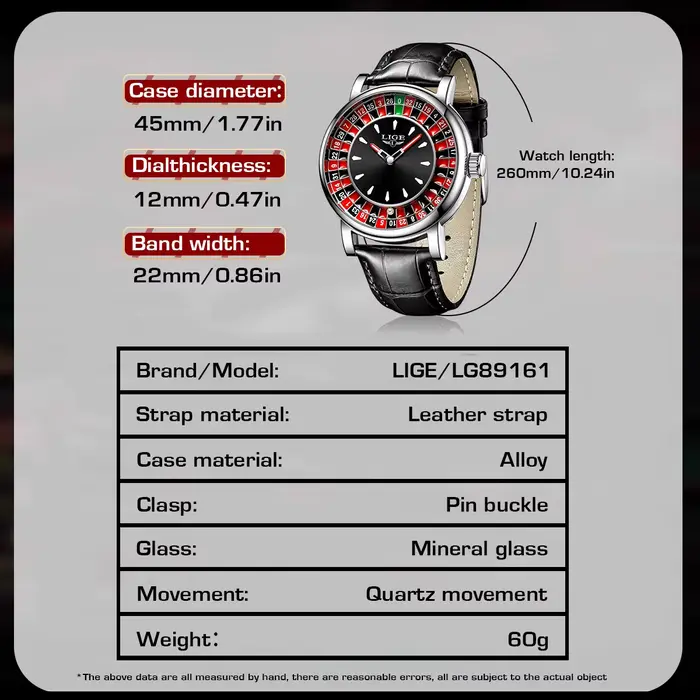 Montre homme LIGE Quartz créative Roulette jeu conception cuir décontracté étanche pour hommes aventuriers occasions spéciales