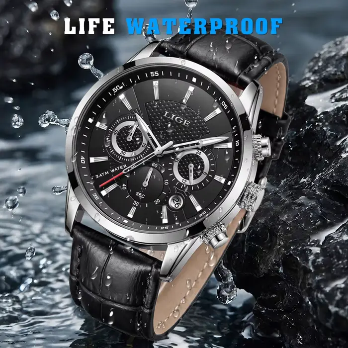 Nouvelle Montre Homme LIGE Décontractée et Luxe en Cuir à Quartz Pour Occasions Spéciales Activités Sportives