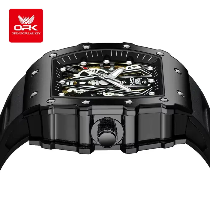 OPK 8180 homme montre bracelet en Silicone mode décontracté Tonneau cadran creux conception étanche lumineux Original montres mécaniques