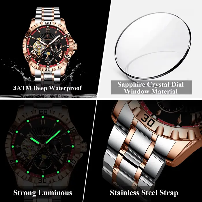 Montre POEDAGAR automatique avec tourbillon et squelette pour hommes résistante à l'eau pour diverses occasions