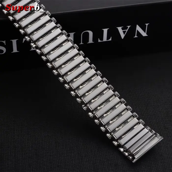 Bracelet de montre élastique en acier inoxydable argenté et doré de 12 mm