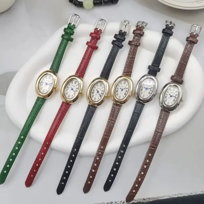 Vintage ovale oeuf d'oie montre à Quartz mode luxe bracelet en cuir femmes montre-bracelet dames robe montres cadeau horloge Relojes