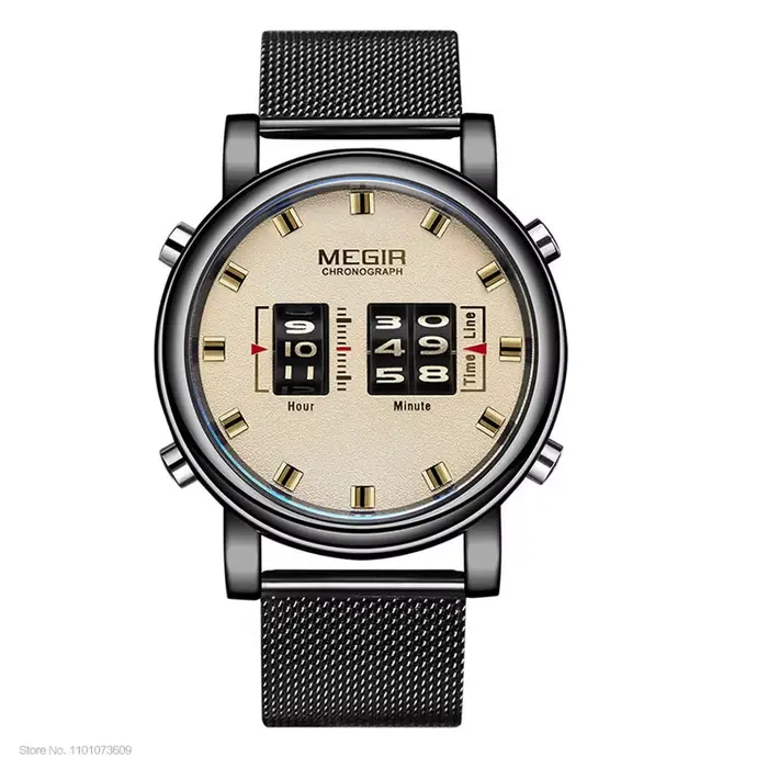 MEGIR – montre-bracelet en cuir bleu pour homme, haut de gamme, marque de luxe, Sport militaire, Qua