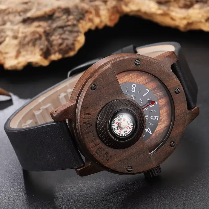 Montre militaire en bois et bambou pour homme
