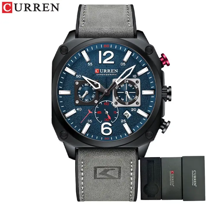 CURREN Montre chronographe carrée vintage pour homme, 44 mm, montre-bracelet à quartz sport rétro, s