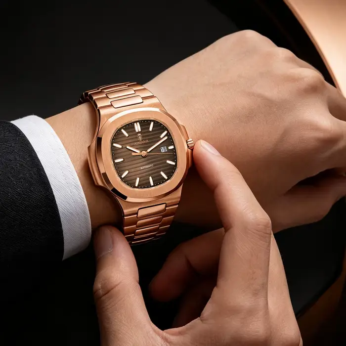 Montre mécanique automatique AIMANA Nautilus élégante pour homme avec bracelet en acier inoxydable or rose pour toutes occasions business casual