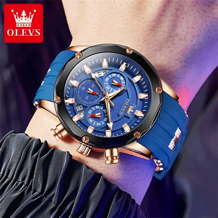 OLEVS 9991 montre pour hommes à la mode bracelet en Silicone étanche luxe multifonctionnel chronographe marque sport