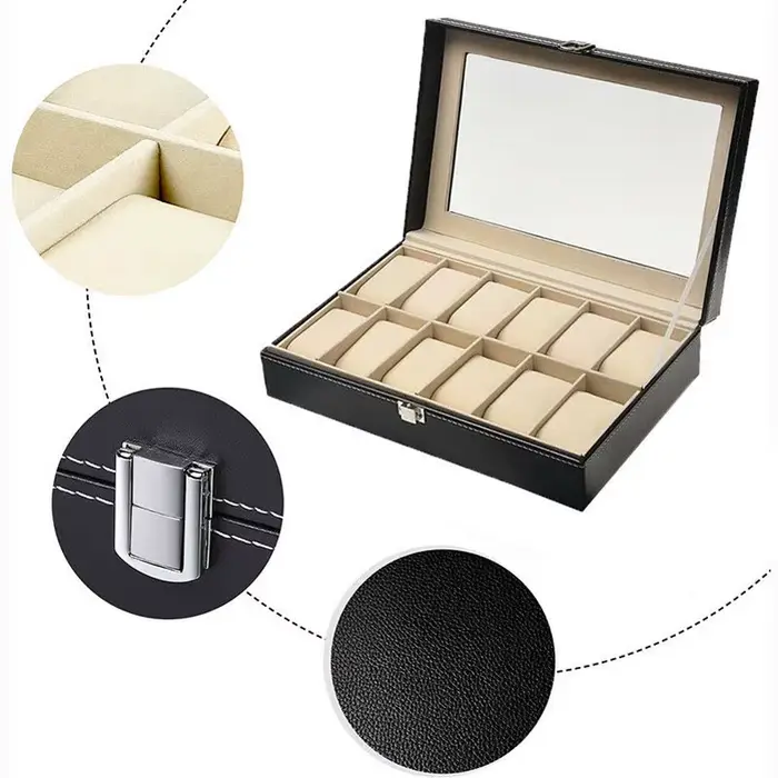 Boîte de présentation de montre-bracelet en cuir PU