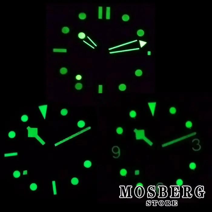 Cadran de montre stérile avec aiguilles vertes lumineuses