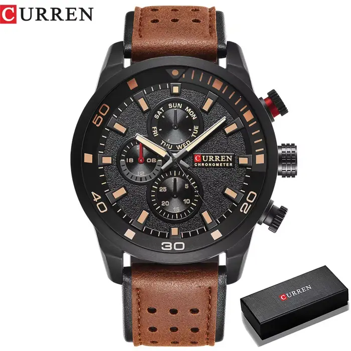 Montre à Quartz Élégante Curren Résistante à L'Eau pour Hommes Occasions Spéciales Cuir Acier Inoxydable
