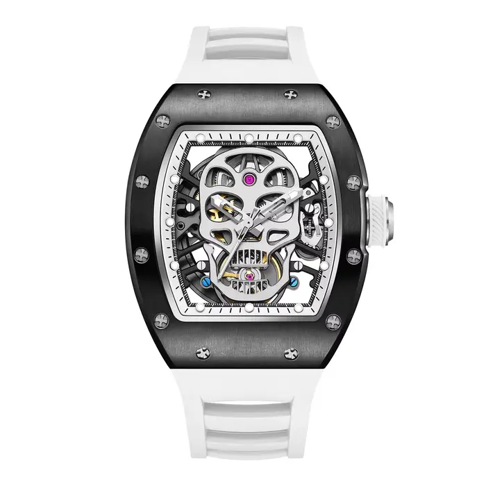 Montre mécanique Daniel Gorman en fibre de carbone avec bracelet silicone pour homme occasions spéciales élégante