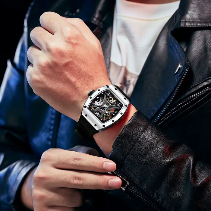 Montre automatique en Fiber de carbone pour hommes