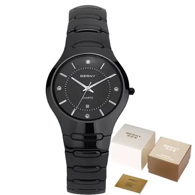 Montre à quartz en céramique BERNY pour homme/femme, montre-bracelet de luxe en céramique noire, cri