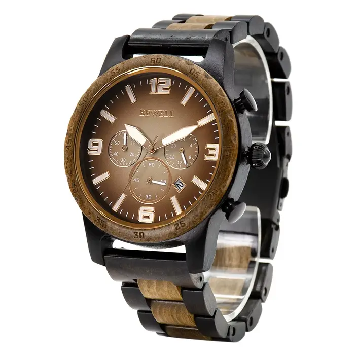 Montre en bois pour hommes, montre-bracelet à Quartz chronographe avec affichage de la Date, montre 