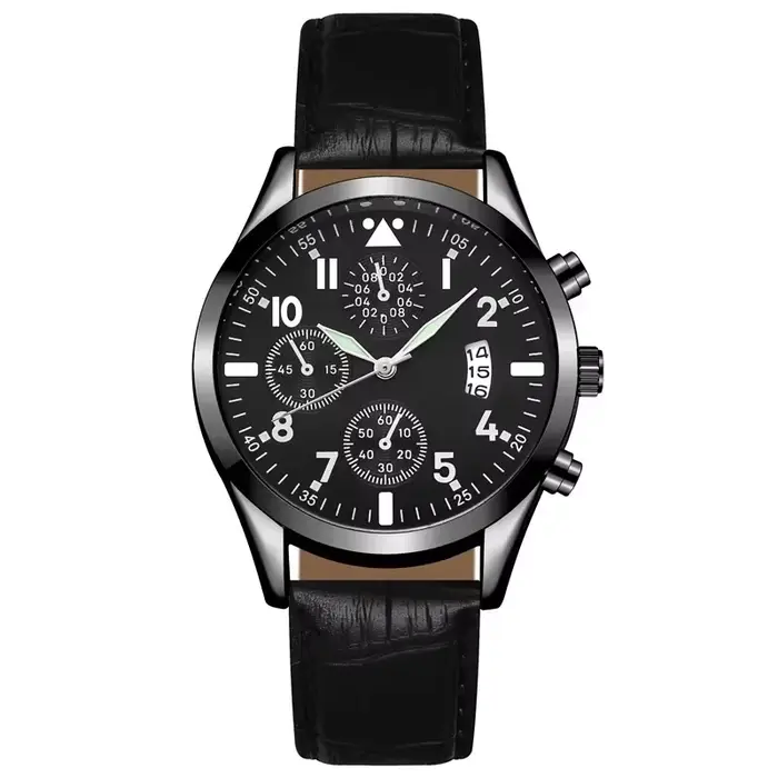 Montre en cuir avec calendrier pour homme, montres-bracelets à quartz, fonction Shoous, mode populai