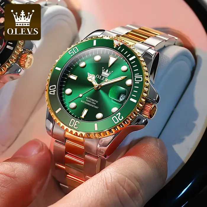Montre OLEVS 6650 en acier inoxydable pour hommes avec mouvement automatique et bracelet en acier inoxydable élégant pour différentes occasions
