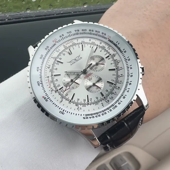 Montre JARAGAR pour homme, montre mécanique automatique multifonctionnelle, bracelet en cuir décontracté, montre sport, nouvelle collection