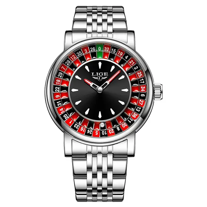 Montre homme LIGE 2025 à cadran rotatif thème roulette Las Vegas étanche lumineuse creative montre-bracelet homme occasions spéciales